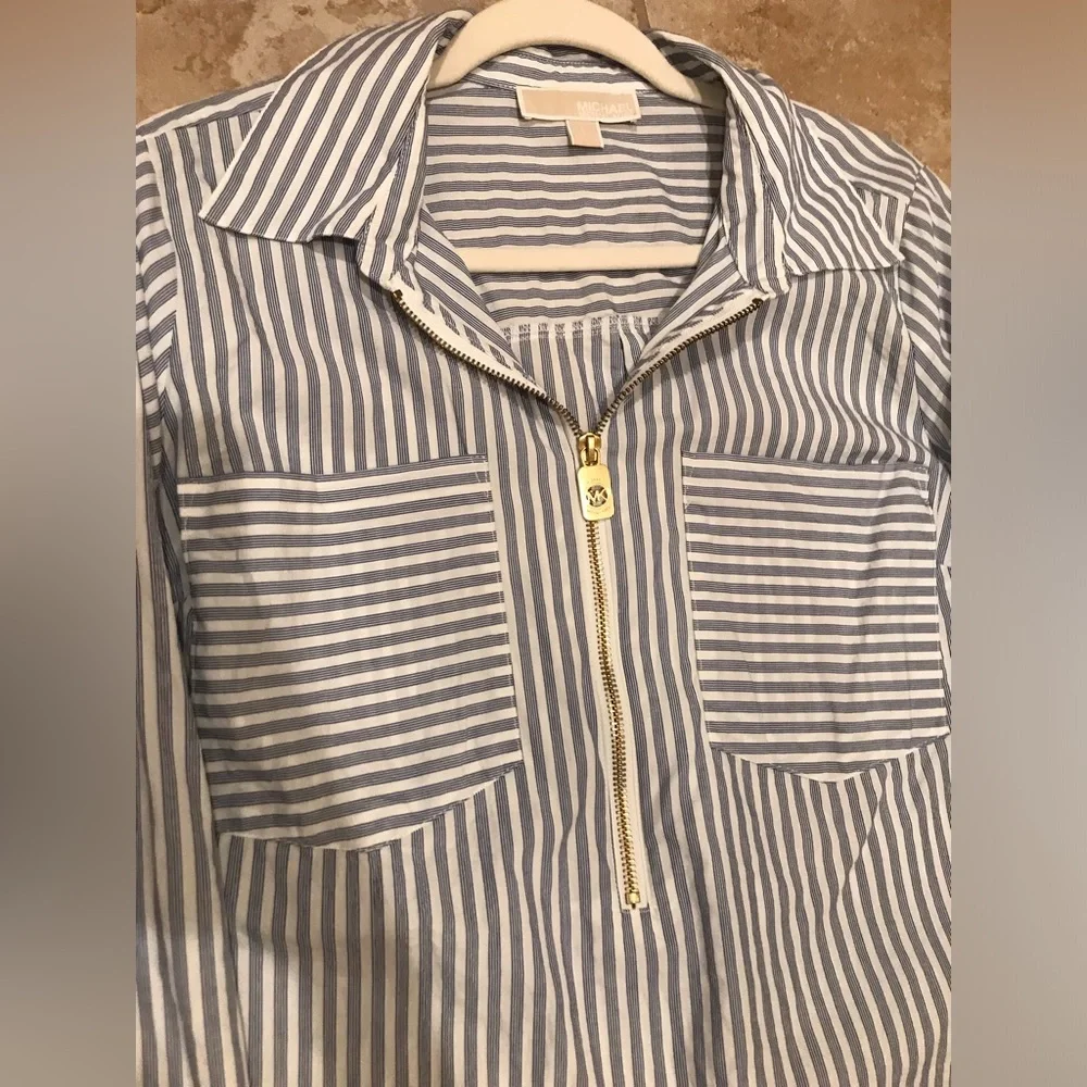 *Michael Kors* Shirt Bundle Orange Button-Down Blouse & Striped Shirt (Size L) - Picture 10 of 12